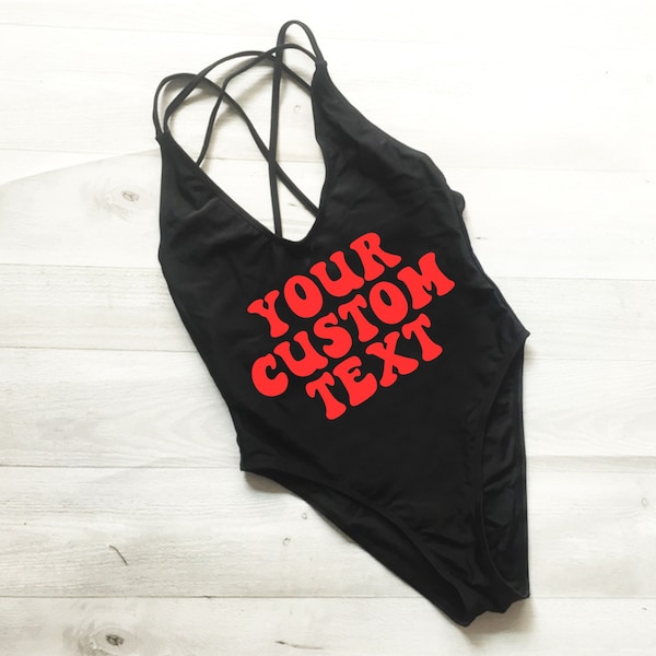 Custom Swimsuit. bathing suit. Swimsuit. One Piece Swimsuit. Custom Text Personalized swimwear. Many wording colors option. Bride .