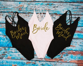Squad Swimsuit. Beach Swimsuit. Bridesmaid Swim. Bride Squad Bathing suits. Bachelorette Swimsuit. 022821-053 One Piece Swimsuit. I Do Swim.