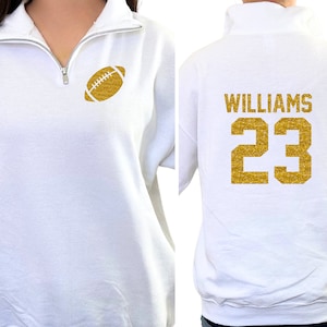 Gepersonaliseerde voetbalsweater, shirt sportmoeder, glittervoetbal met glitternaam en nummer op achterkant, custom Game Day Mom-sweater,
