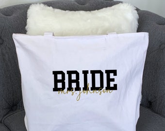 Personalized Bride Bag, Bachelorette Bags, Honeymoon Beach Bag, Engagement Gift, Bridal Gift, Mrs Custom Tote Bag, Bride Gift, Wedding Gift,