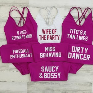 Custom Swimsuit. bathing suit. Swimsuit. One Piece Swimsuit. Custom Text Personalized swimwear. Many wording colors option. Bride .