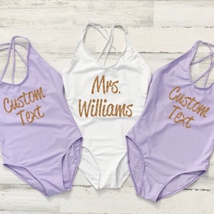 Customized Swimsuit, Bachelorette Swim, Custom Swimsuit, Mrs Swim, One Piece Swimsuit, Bridesmaid Swimsuits, Custom Text Personalized Swim,