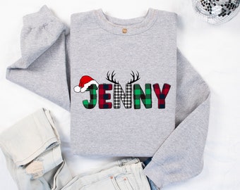 Personalized Xmas Name Sweatshirt, Custom Holiday Crewneck, Family Christmas Sweatshirt, Minimalist Christmas Sweatshirt with Name,