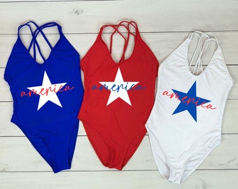 America Swimsuit, July 4th Swimwear, USA Swimsuit, July Party, Memorial Day, Red White Blue, Independence Day, Party in the USA Swimsuit,