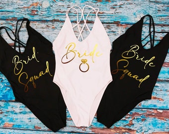 Bride Swimsuit, One Piece Swimsuit, Bridesmaid Swim, Bachelorette Bathing Suit, 010822 Bridesmaid Swimsuits, Bride Squad Swimsuits