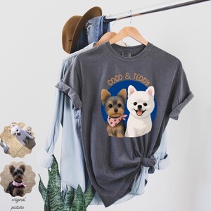 Custom Dog Portrait Shirt Personalized Pet Illustration Tee Comfort Colors Gift for Dog Lovers Christmas Gift Two Pet Cartoon Drawing Shirt