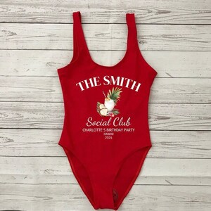 Birthday Squad Swimsuit, Birthday Party Gifts, Luxury Bach Swimsuit, Social Cocktail Club, Custom Location swimsuit, Birthday Slay, Hawaii,