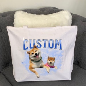 Custom Pet Tote Bag, Custom Pet Portrait Tote Bag, Dog Mom Gift, Christmas Gifts, Retro Tote Bag, Personalized Dog Tote Bag Dog Shopping Bag