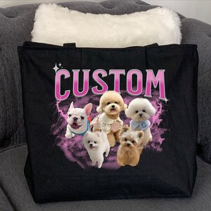 Custom Pet Tote Bag, Custom Pet Portrait Tote Bag, Dog Mom Gift, Christmas Gifts, Retro Tote Bag, Personalized Dog Tote Bag Dog Shopping Bag