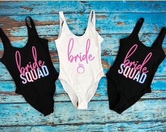 Bride Swimsuit, Bride Squad Swimwear, Bachelorette Party , Bridesmaid, Personalized Cross Back Swimwear, One Piece Swimsuit, Custom Swimwear