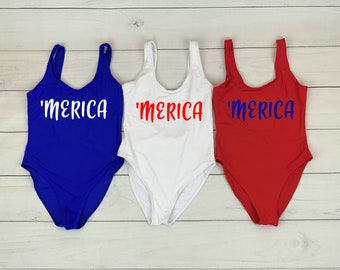 Merica Swimsuit, 4th of July Swimwear, Independence Day, July Party, Bachelorette Swimsuit, Memorial Day, Party in the USA Swimsuit,