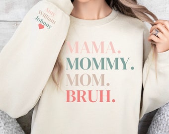 Sudadera de mamá personalizada con nombre de niño en la manga, regalo de cumpleaños para mamá, sudadera de mamá personalizada, regalo de abuela, suéter de mamá,