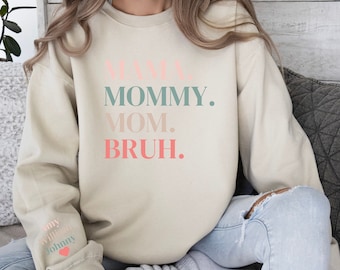 Personalized Mom Crewneck, Mothers Day Gift, New Mom Sweater, Custom Mama Sweatshirt with Kid Name on Sleeve, Birthday Gift for Mom,