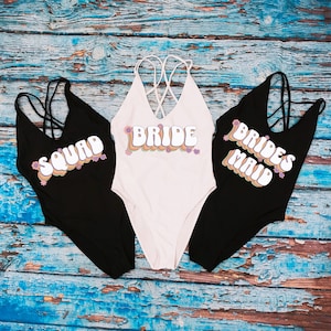 Squad Swimsuit, Bridesmaid Swimsuit, Custom Text Swimsuit, Bachelorette Swimsuit, Bridal Swimsuit Gifts, One Piece Swimsuit, Bride Swimsuit