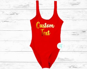 Custom Text Personalized Swimwear. Bachelorette Swimsuit. S. M. L. XL. 2XL. 3XL. Bathing Suit. Swimsuit. One Piece Swimsuit. Birthday Queen.