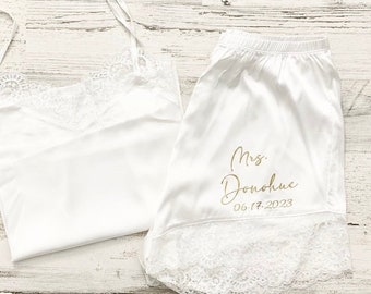 Lace Satin Cami Set: Bridal Pajamas, Honeymoon Outfit