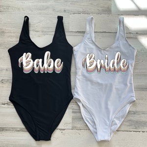 Babe Bathing Suits, Squad Swim, Bride Squad Swimsuit, Bridesmaids Swimsuit, Bride Swimsuit, Bachelorette Party Swimsuits, One Piece Swimsuit