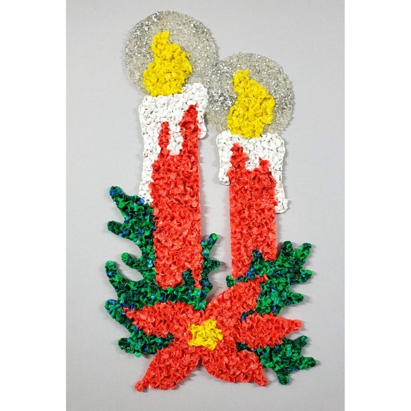 Vintage Christmas Melted Plastic Popcorn Window Hanging Decor Glitter Candle