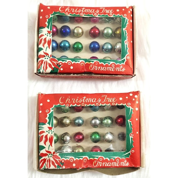 44 Vintage 10mm Mini Japan Mercury Glass Feather Tree Christmas Ornaments Box