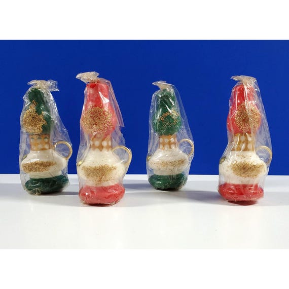 Set 4 Vintage NOS Hurricane Oil Lantern Lamp Green Red Christmas Candles Japan