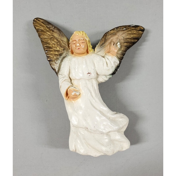 Vintage Chalkware Nativity Creche Hanging Angel Christmas Figurine Ornament 4"