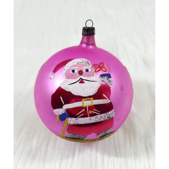 Vintage Jumbo 4" Poland Santa w Cane Present Mercury Glass Christmas Ornament