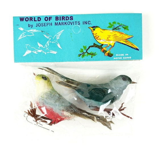 Vintage NOS World of Bird Joseph Markovits Blue/Green Feather Christmas 4"