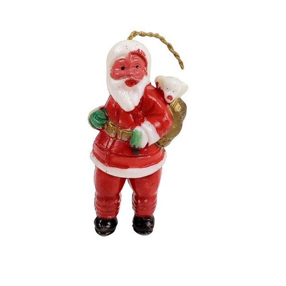 Vintage Santa Claus w Bag of Toys Hard Plastic Christmas Ornament-Hong Kong