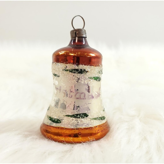 Antique German Merry Christmas Glass  Bell w Clapper Christmas Ornament