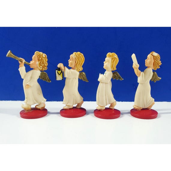 Vintage West Germany Hard Plastic Angel Musical Choir Christmas Figurines Set 4