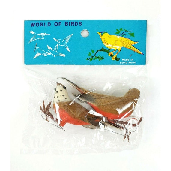 Vintage NOS World of Bird Joseph Markovits 2 Brown Speckled Feather Christmas 4"