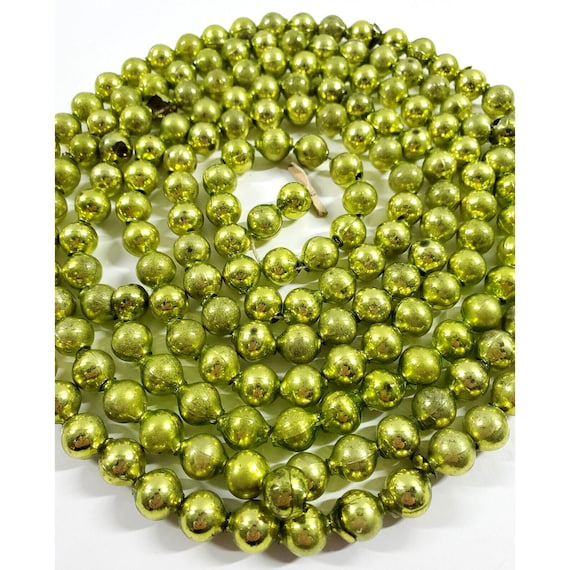 Vintage Mercury Glass Green Bead 11.5mm Christmas Feather Tree Garland 92"