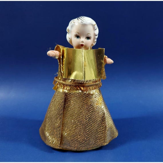 Vintage Japan  Holt Howard Gold Choir Girl Porcelain Head Christmas Figurine a