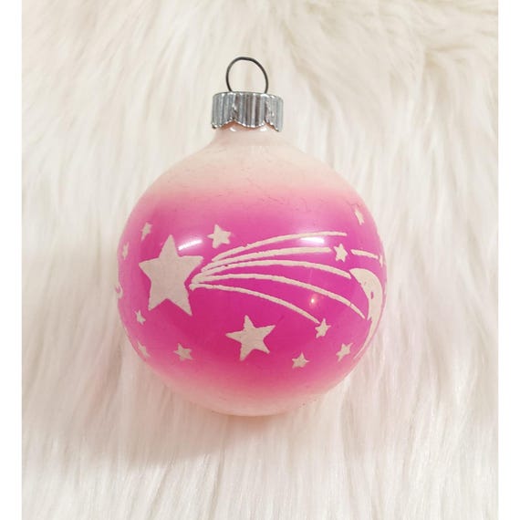 Shiny Brite Unsilvered Pink Ombre Moon & Star Celestial Glass Christmas Ornament