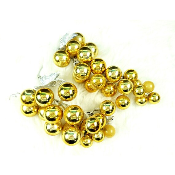 2 Vintage Gold Mercury Glass Ball Grape Cluster Wire Christmas Ornament Japan