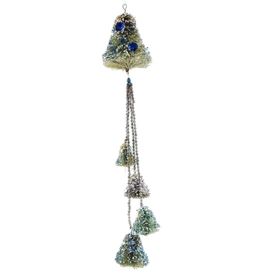 Vintage Japan Bottle Brush Blue Bell Mercury Glass Bead Garland Christmas Decor