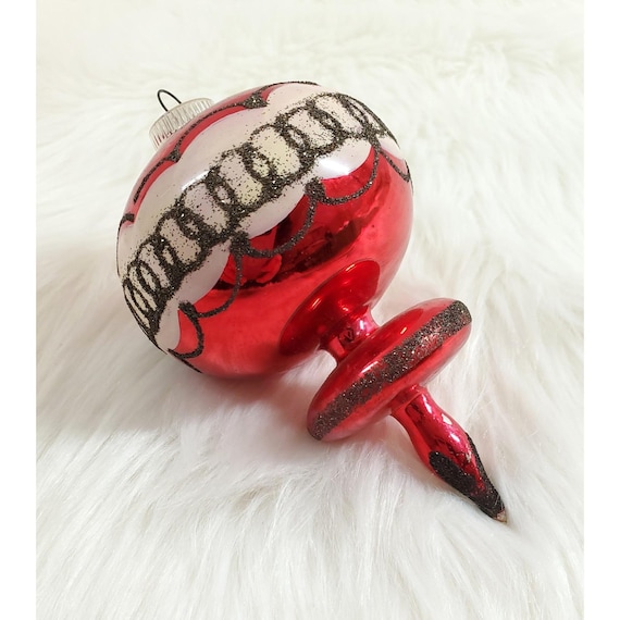 Vintage West Germany Finial Drop Red Mica Glass Christmas Tree Ornament