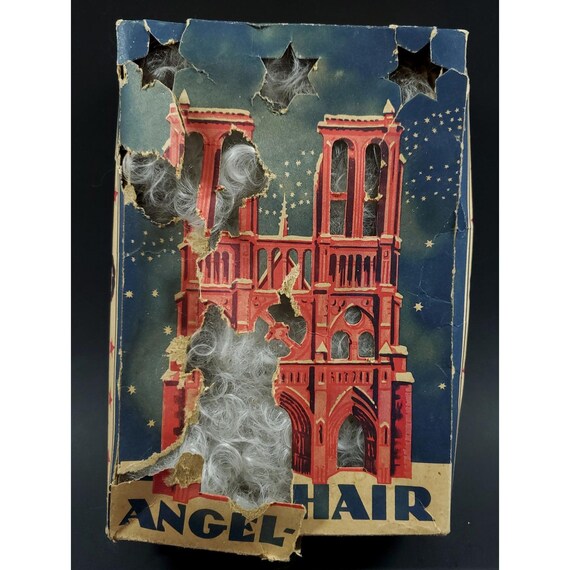 Vintage Germany Wavy Spun Glass Angel Hair Laon Cathedral Graphics Box