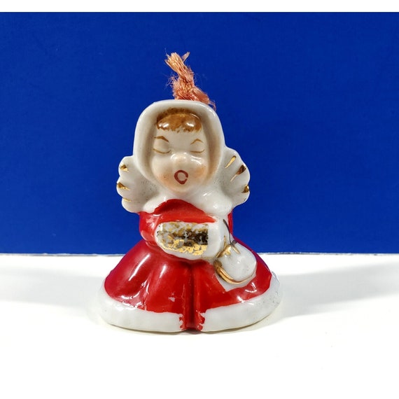 Vintage Japan Ceramic Miniature Choir Angel Girl Bell Christmas Ornament Decor
