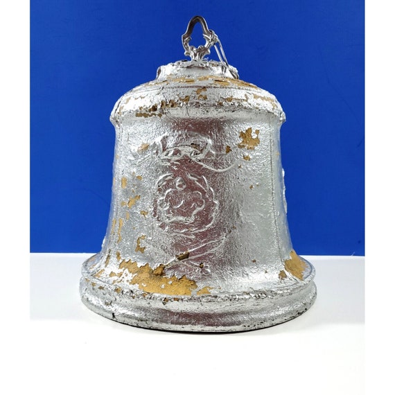 Vintage Huge 14" Silver Fiber Glass Bell Crown Rose Holiday Christmas Large