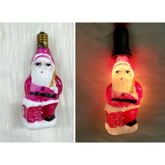 Vintage Figural C6 Milk Glass Christmas Light Bulb Santa Claus Chimney Works