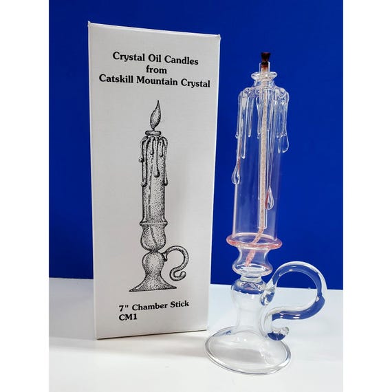 Vintage Catskill Mountain Chamber Stick Drip Crystal Oil Candle with Box 7"