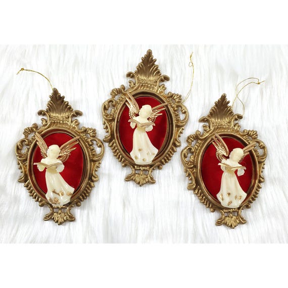 1970s Vintage Bradford Plastic Picture Frame 3D Angel Choir Christmas Ornaments