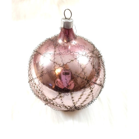 Vintage German Jumbo Purple Wire Wrapped Glass Ball Christmas Tree Ornament 4.5"