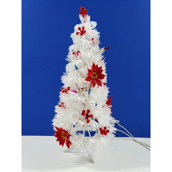 Vintage Yuletide White 10 Lite Poinsettia Plastic Christmas Table Top Tree 15"