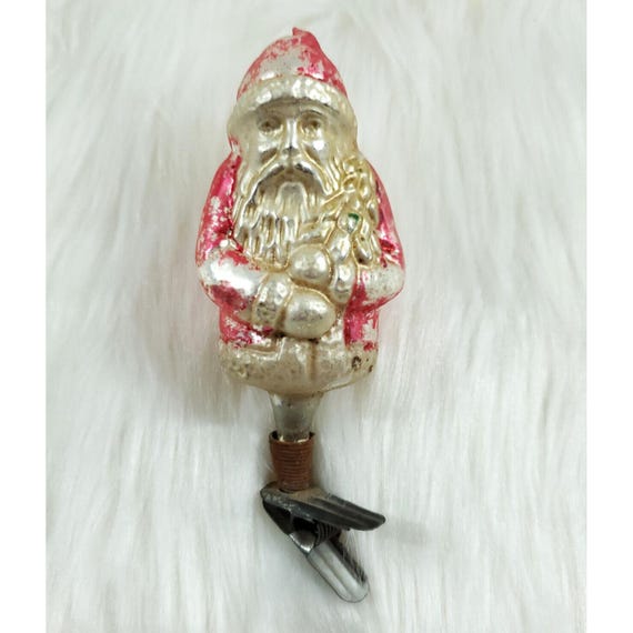 Antique German Santa Claus Belsnickle w Tree Clip On Glass Christmas Ornament