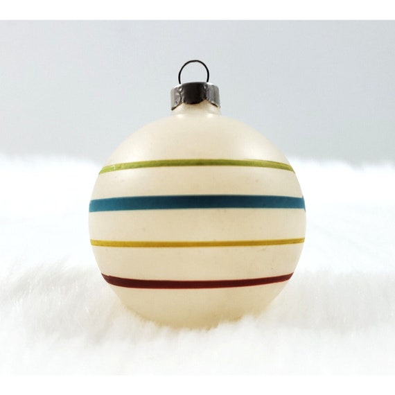 WWII Era Unsilvered Painted Stripe Shiny Brite Ball Christmas Ornament