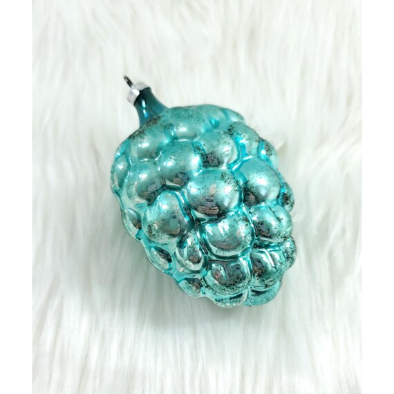 Vintage West Germany Blue Bumpy Grape Berry Cluster Glass Christmas Ornament