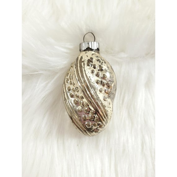 Vintage Shiny Brite USA Bumpy Spiral Silver Acorn Glass Christmas Ornament
