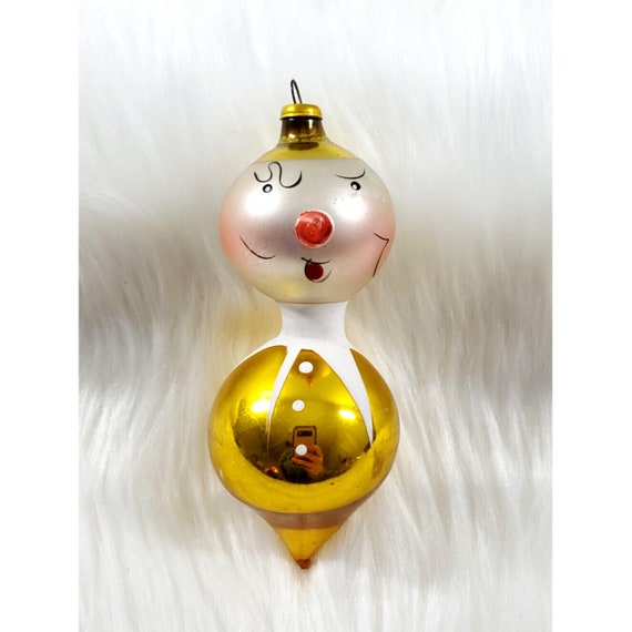 Vintage De Carlini Gold Clown Red Nose Figural Glass Christmas Ornament
